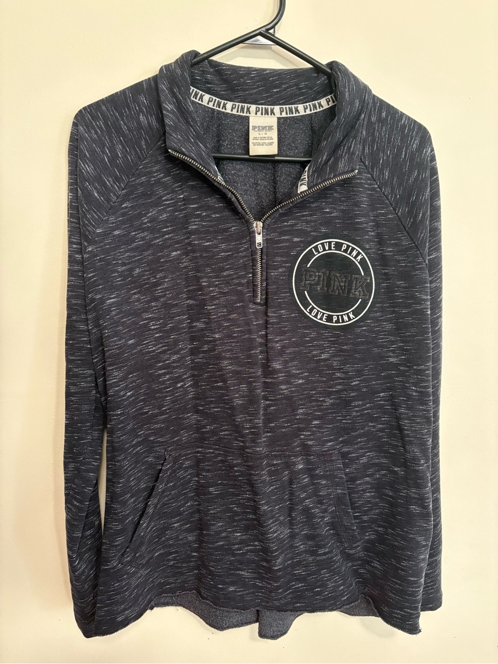 Victoria's Secret PINK Heathered Navy Half-Zip Sweatshirt